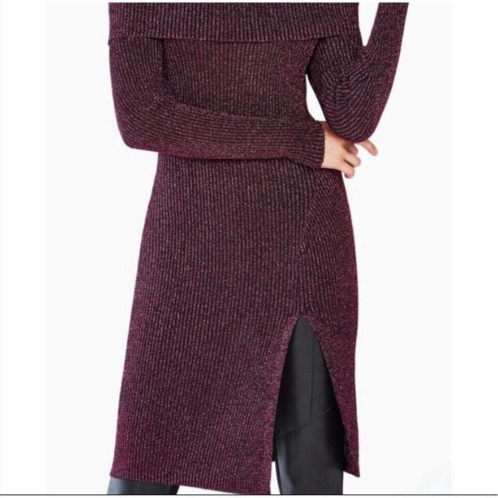 BCBG MAX AZRIA LAURIE OFF THE SHOULDER SWEATER DRESS LARGE METALLIC BURGUNDY
